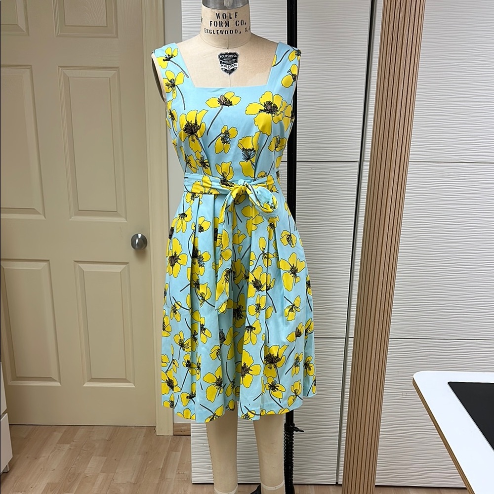 Floral Sleeveless Dress in Blue and Yellow